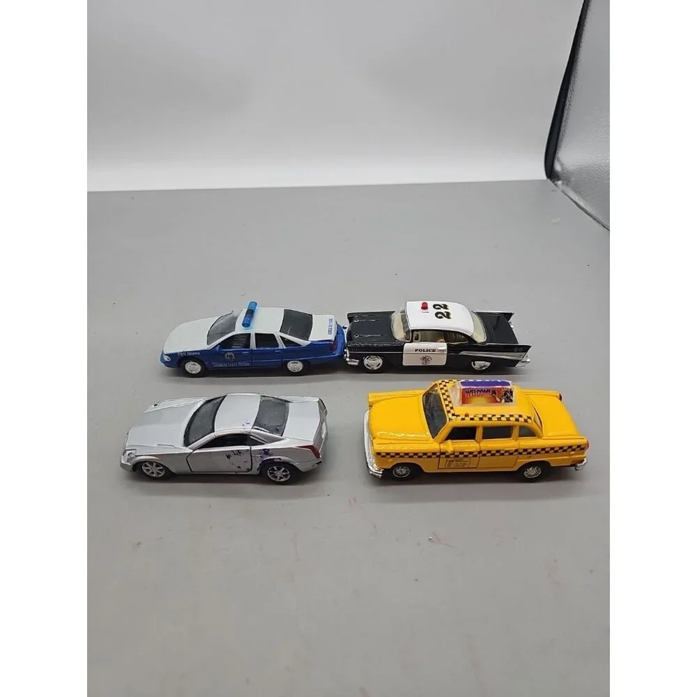 Lot Of‎ 4 Metal Cars Schylling Yellow Taxi Cab Toy NY City Die-Cast Car Police